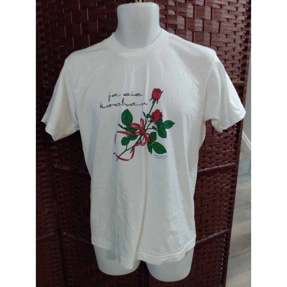 Vintage 90s I Love You T Shirt Polish Ja Cie Kocham Rose Roses Single Stitch Med